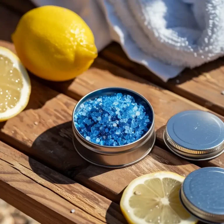 Man mixing blue salt trick recipe in a bowl using a wooden spoon