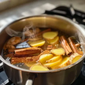 Stirring raw honey into hot water with lemon and ginger on the side