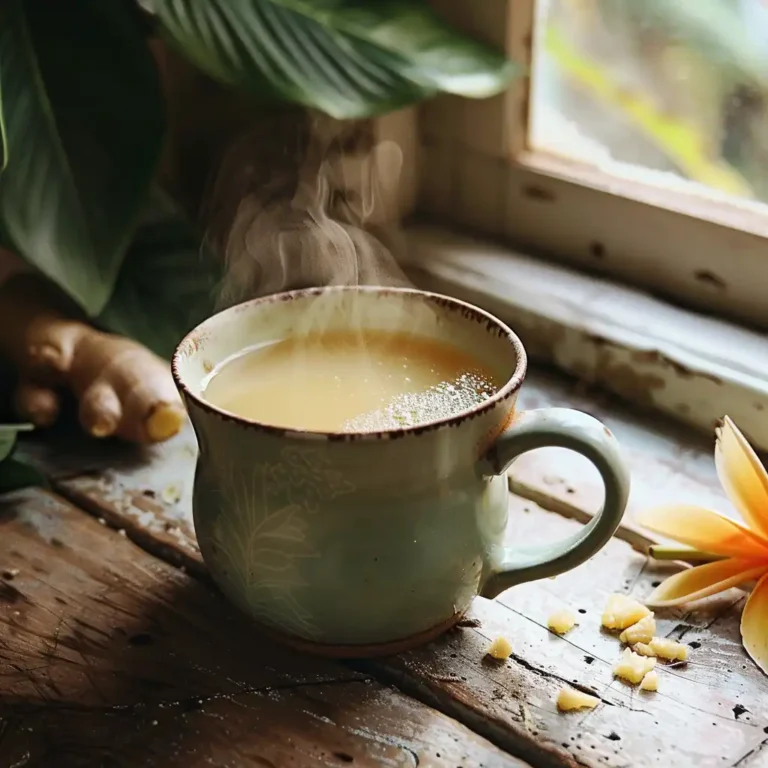 Costa Rican tea in a cozy mug with tropical flowers and steam rising
