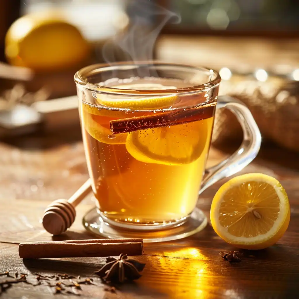 Cozy cup of gelatin tea with apple cider vinegar and honey
