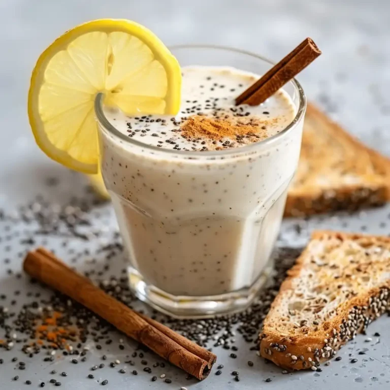 Finished kefir belly reset drink served with lemon and cinnamon