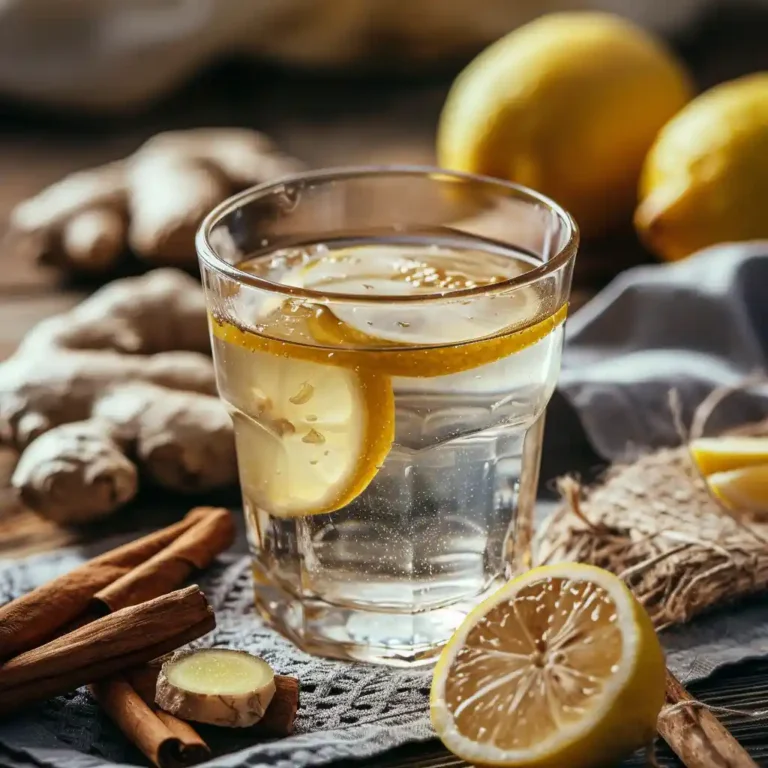 Honey trick drink with lemon and ginger on rustic table