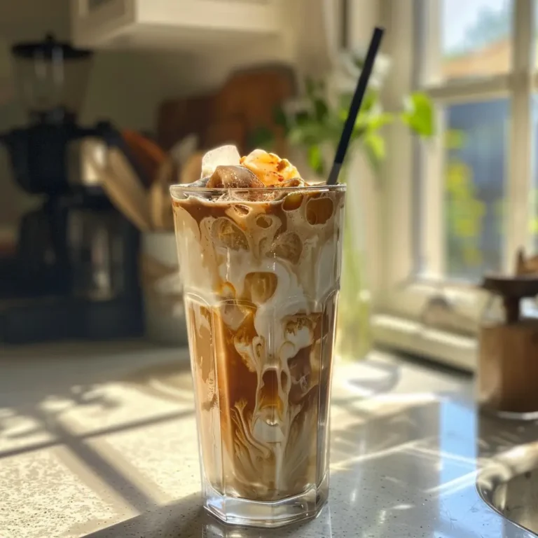 Iced Ryze coconut coffee with vanilla and almond milk in a tall glass