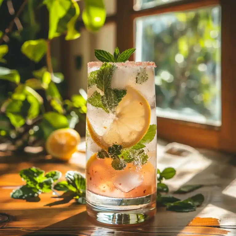 Japanese pink salt drink served on a small tray with lemon wedges, honey, and mint leaves