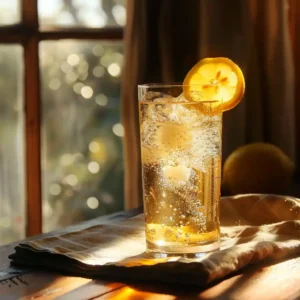 Pouring chilled tea into a glass filled with ice