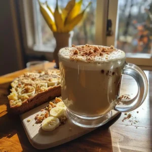 Pouring Monin banana bread syrup into espresso cup for easy latte version