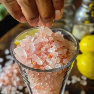 Scooping crushed ice into a glass with lemon and salt nearby