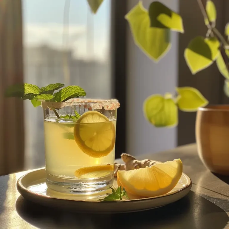 Serving suggestion of Himalayan pink salt lemon water on a tray by a window