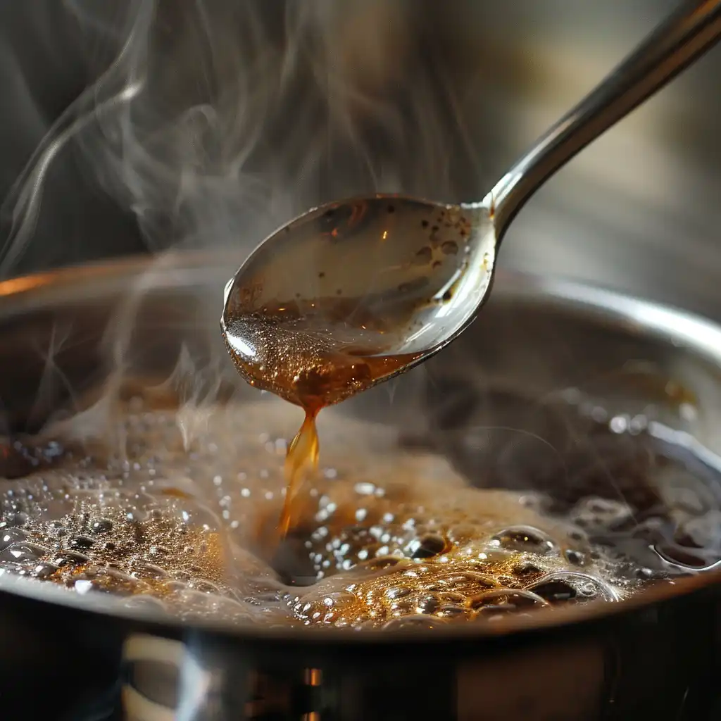Spoon stirring gelatin into steaming coffee cup