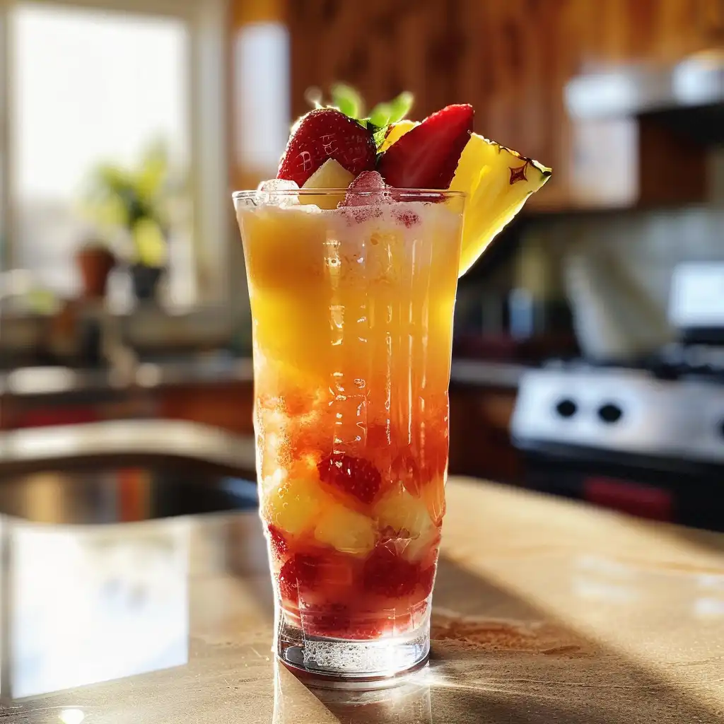 Strawberry pineapple swirl Sprite served in a mason jar with garnishes