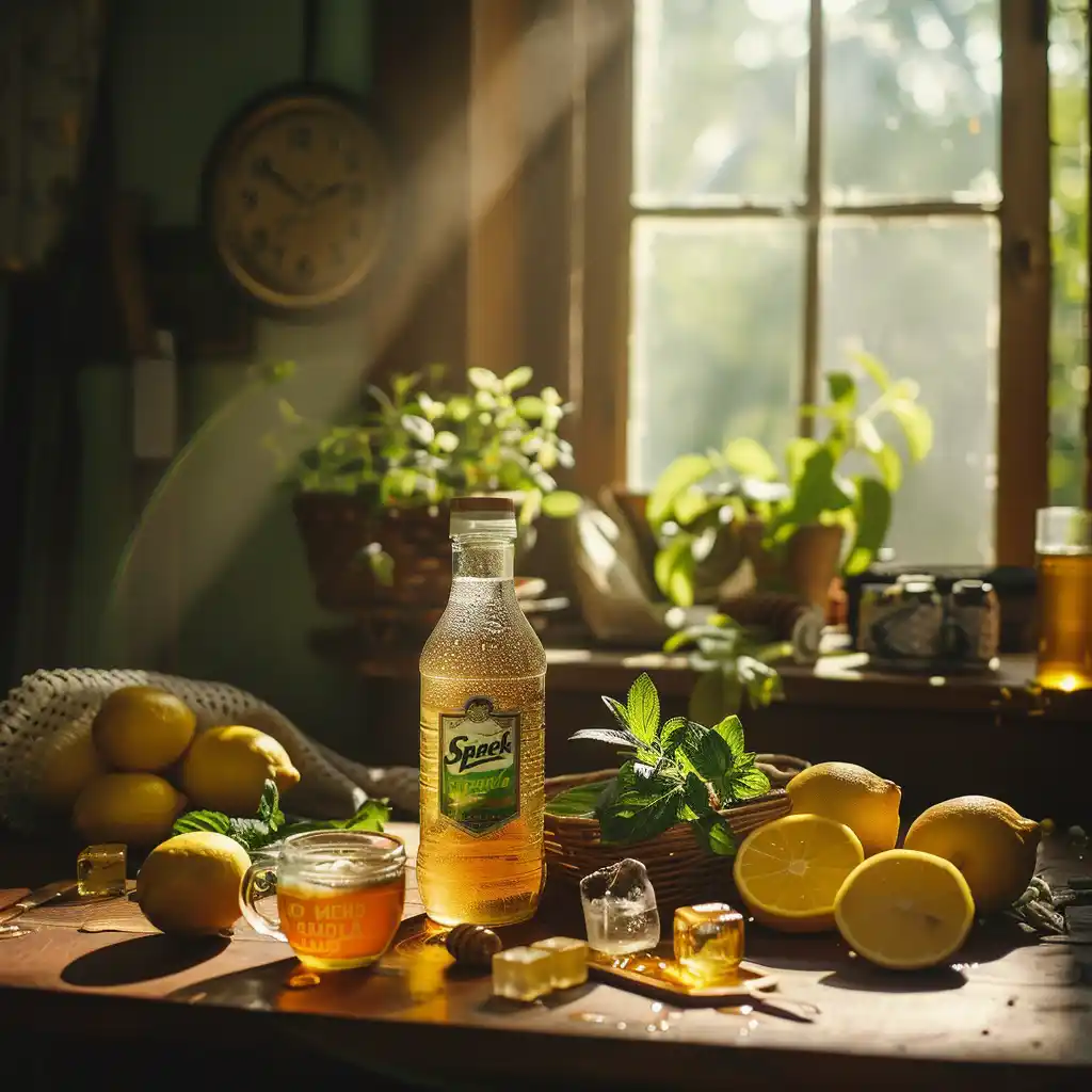 Tea with Sprite ingredients laid out on a kitchen counter