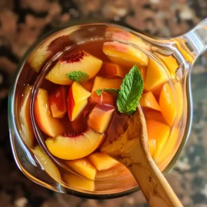 White peach sangria styled for Pinterest with citrus, mint, and peach slices