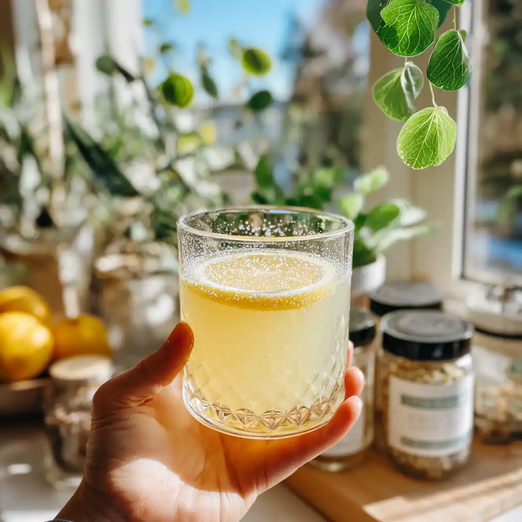 Sprinkling baking soda trick next to lemon and warm water