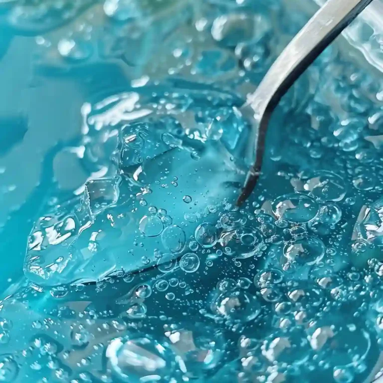 Blue spirulina vanilla gelatin in a glass dish with lemon zest and mint – low-calorie, pre-meal snack