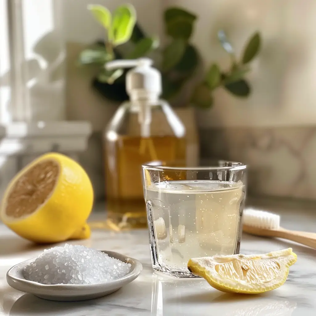 Celtic sea salt hydration drink with lemon and honey on a rustic wooden table