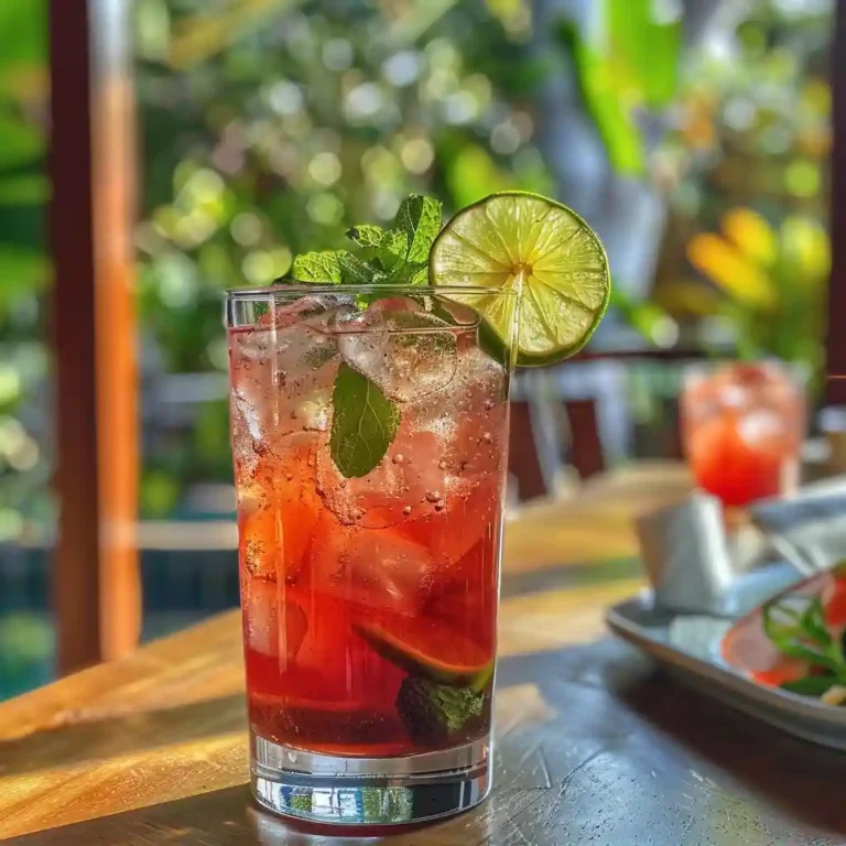 Chilled sorrel drink on ice with rum and lime