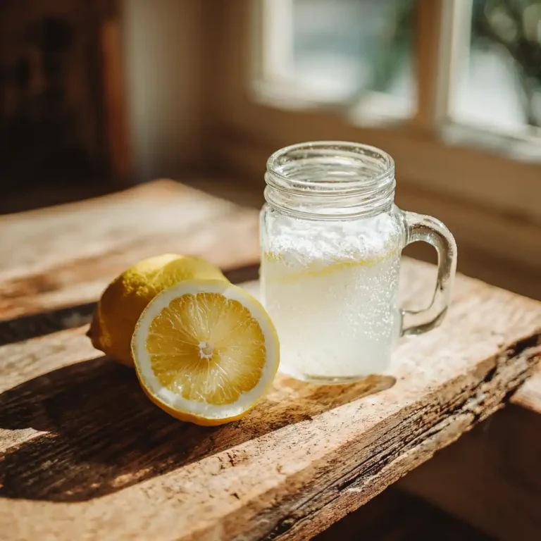 Classic baking soda trick drink in a mason jar with sliced lemon