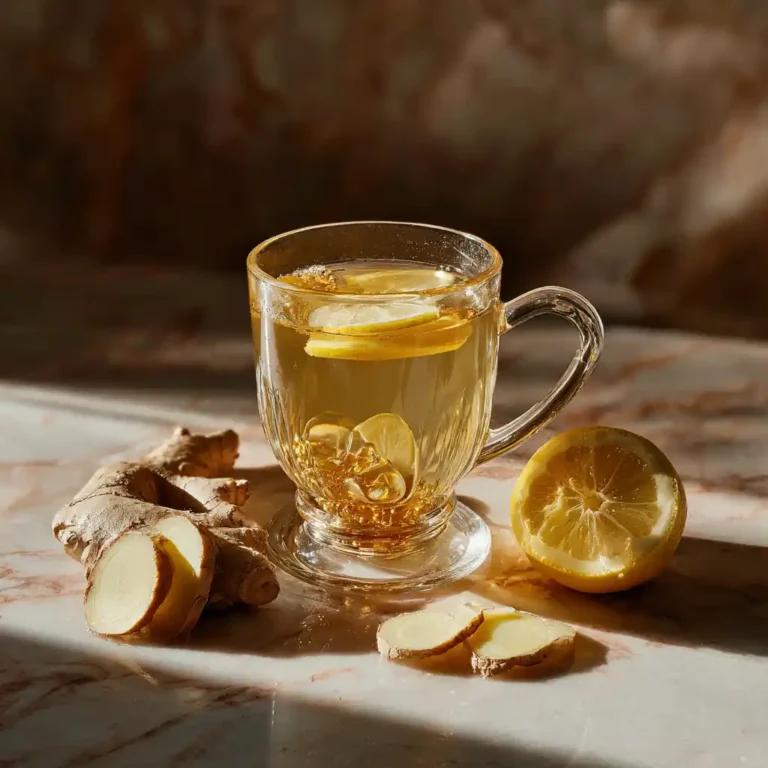 Close-up of ginger lemon honey tea with honey drizzle