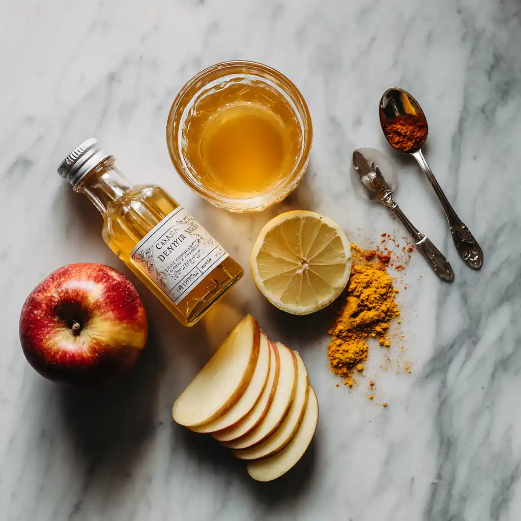 Detox drink setup with Canaan honey, lemon, turmeric, and apple cider vinegar