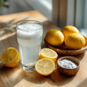 Cozy evening scene with lemon soda drink on side table