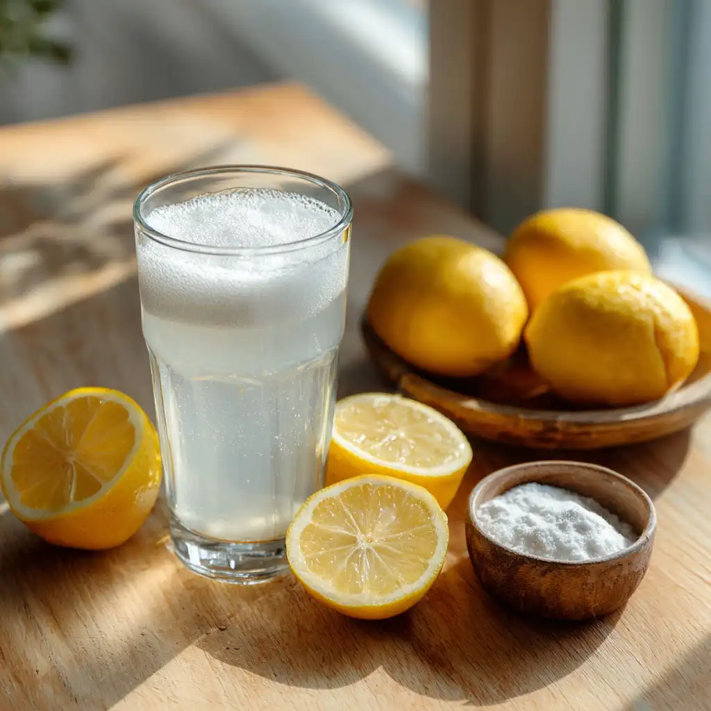 Cozy evening scene with lemon soda drink on side table