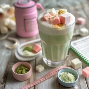 Featured mochi drink in a clear glass styled for women’s weight loss with workout accessories