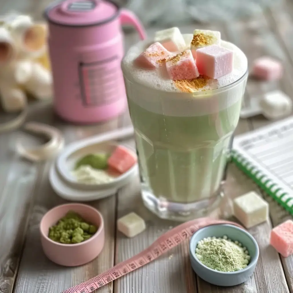 Featured mochi drink in a clear glass styled for women’s weight loss with workout accessories