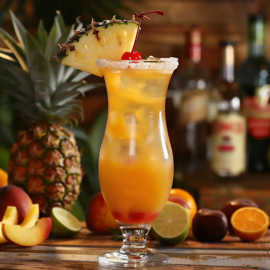 Finished Jamaican Cowboy Drinks served on an outdoor table with BBQ dishes