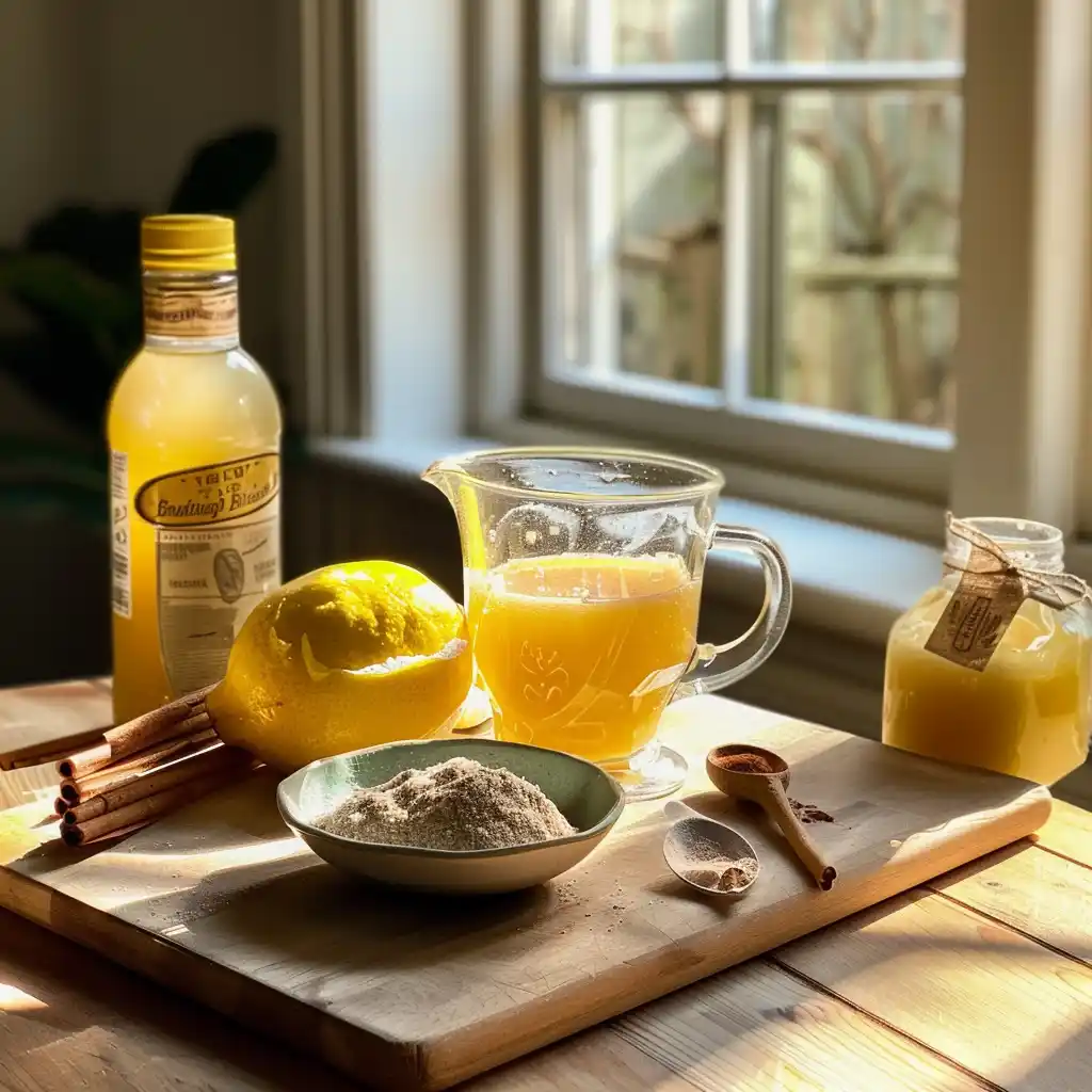 gelatin weight loss does it work-  drink served in a clear mug with lemon wedge and small bowls of ingredients