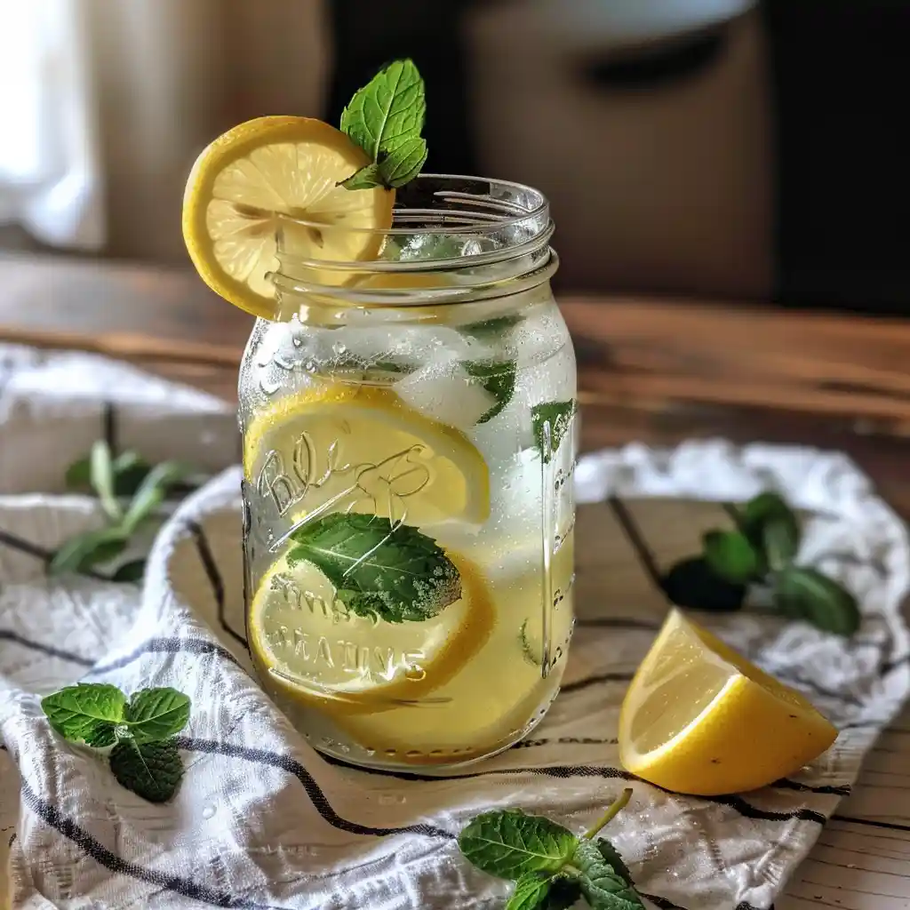 natural alternative to Gatorade - Homemade electrolyte drink served over ice with lemon and mint
