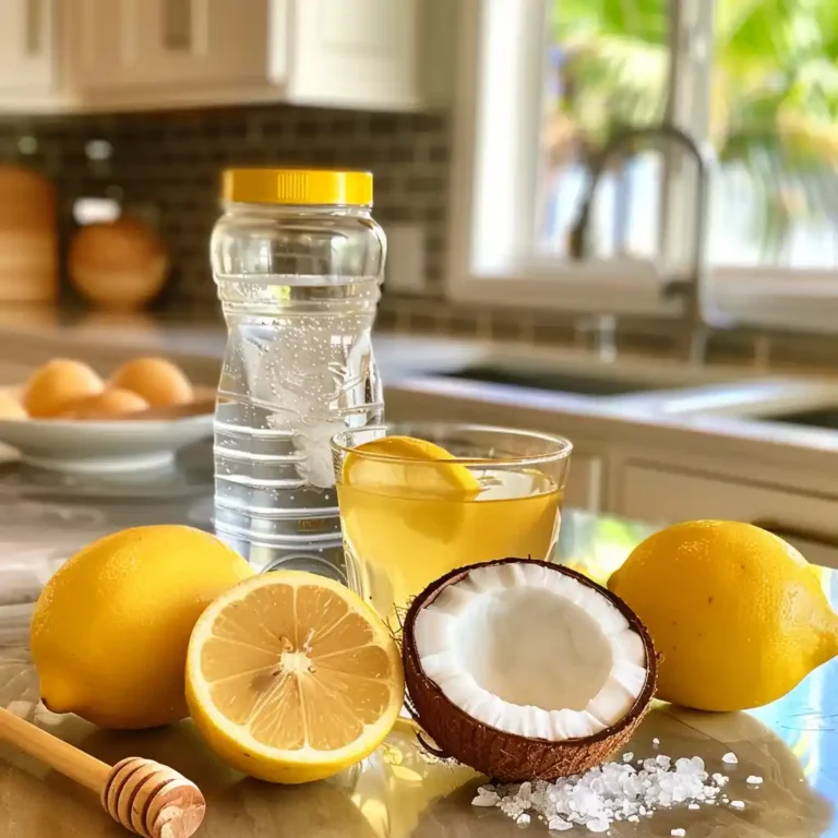 Ingredients for homemade natural Gatorade including coconut water, lemon, salt, and honey