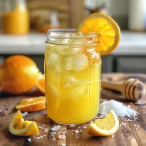 Natural Gatorade-style citrus electrolyte drink in a mason jar with fresh citrus and sea salt