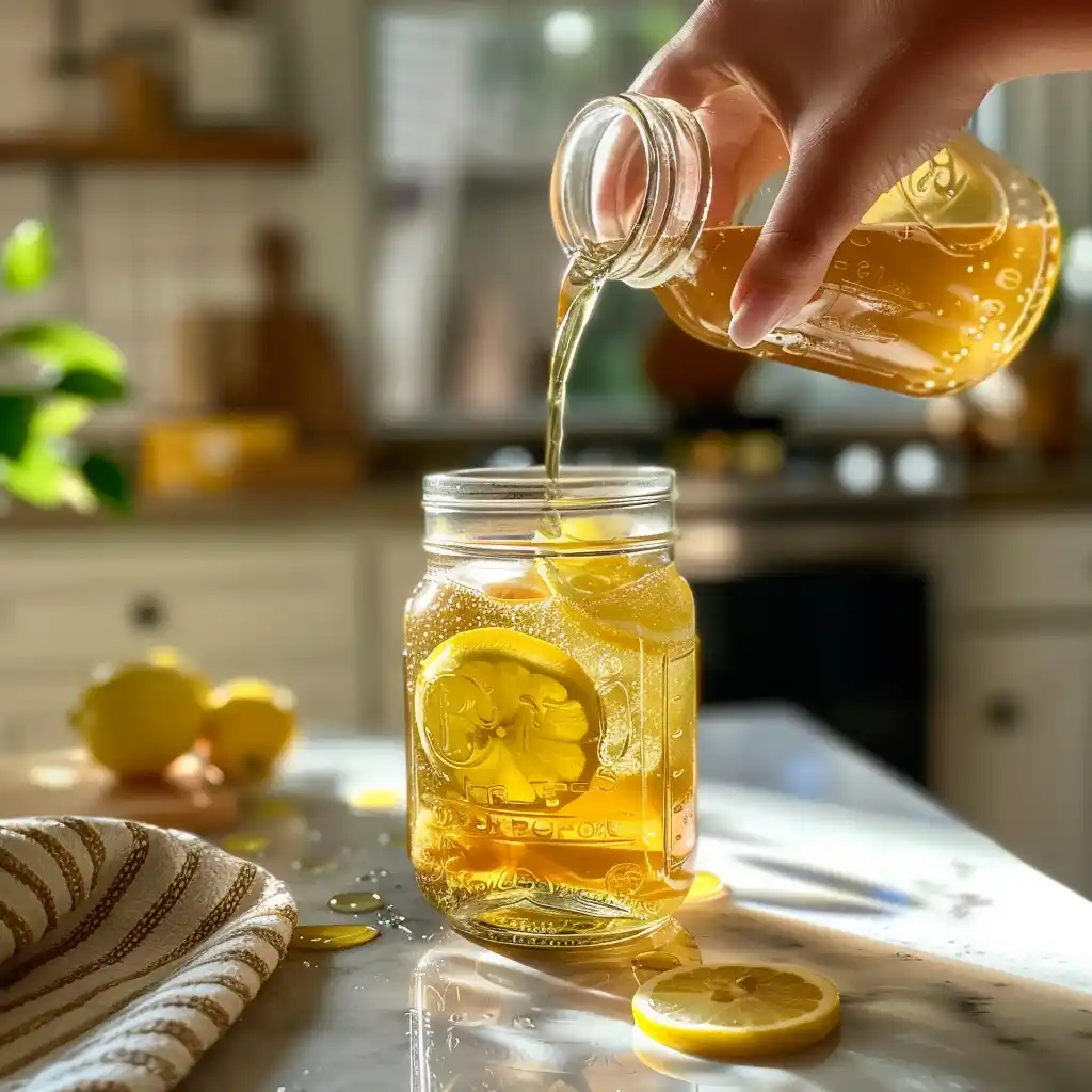 natural alternative to Gatorade - Pouring coconut water into mason jar for natural Gatorade recipe