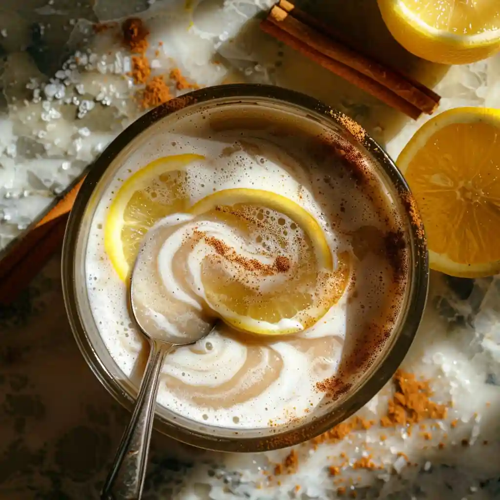 Preparation step 2—sprinkling Celtic sea salt into hot coffee