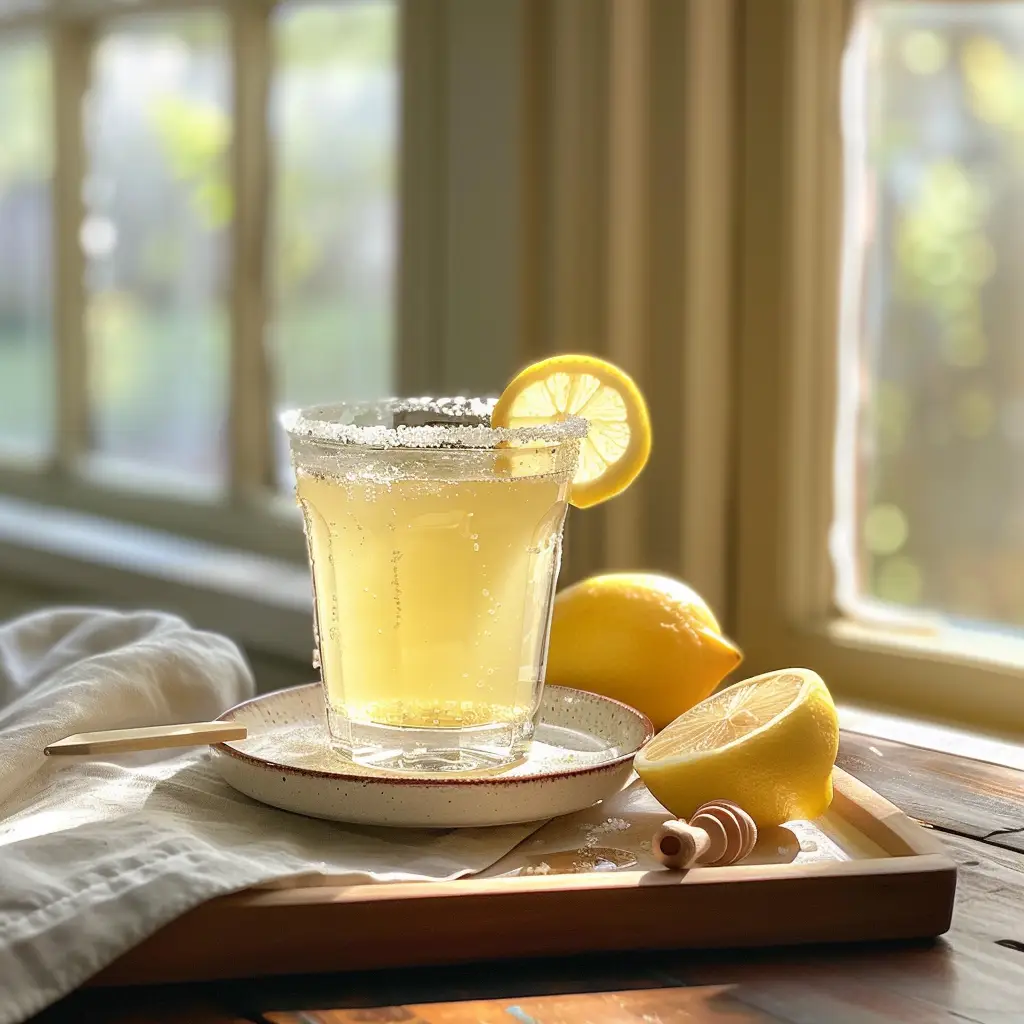 Serving suggestion of the Celtic salt trick on a small tray with lemon slice and salt pinch