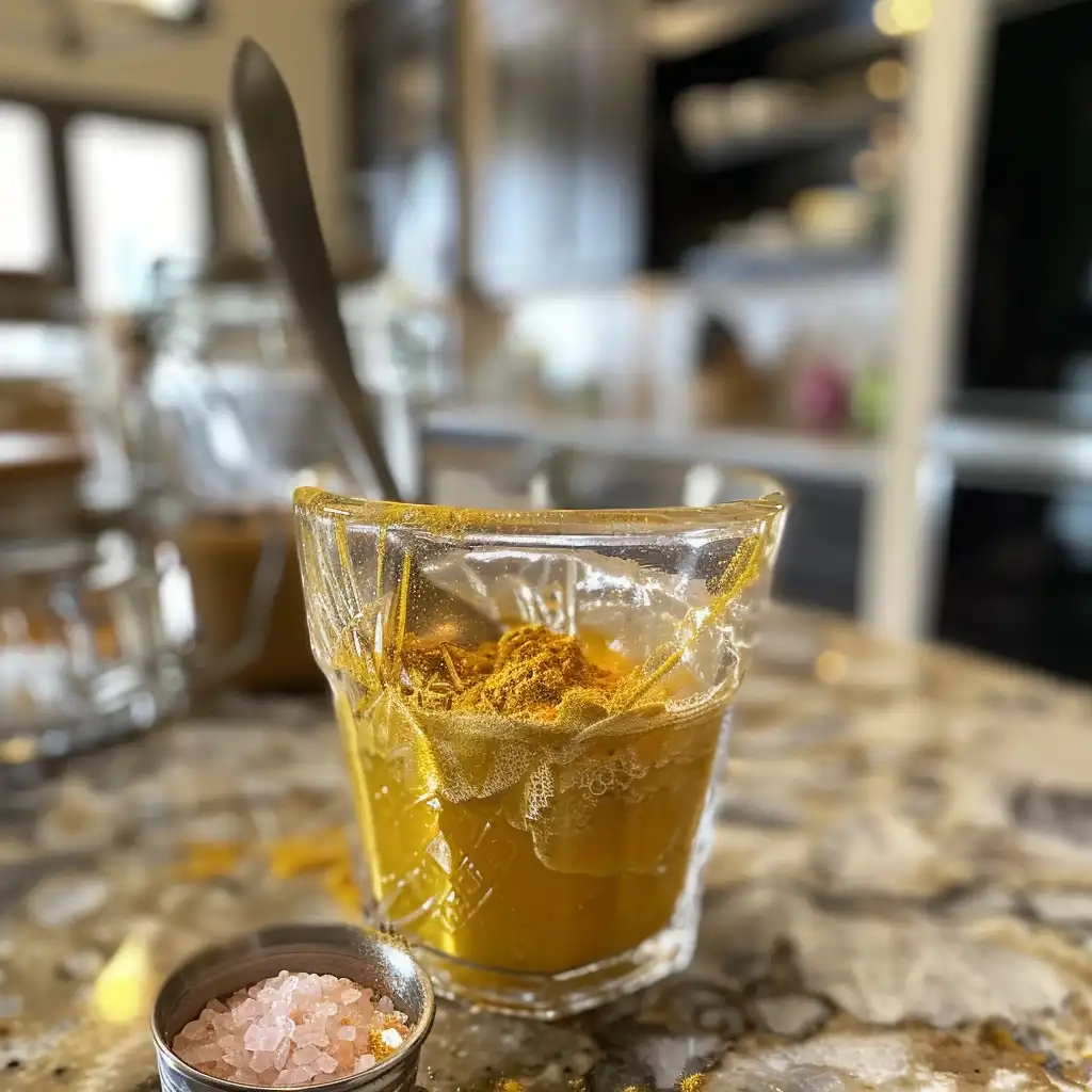 Stirring the elephant trick recipe for memory drink with visible honey, lemon and pink salt