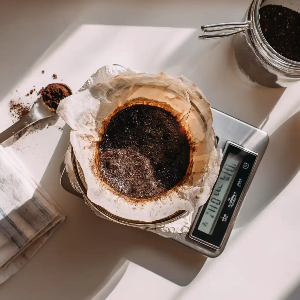 Straining cold brew concentrate into a mason jar using a nut milk bag