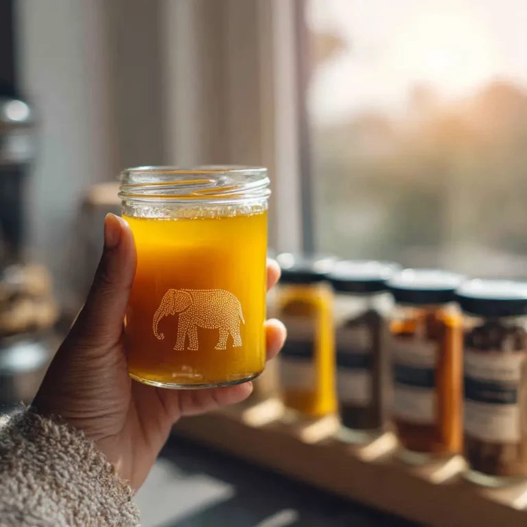 Tiny elephant sliding down vitamin bottle – morning habit memory cue