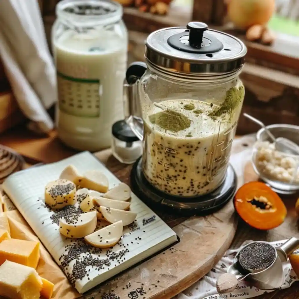 Woman preparing a mochi protein drink for weight loss in a home kitchen
