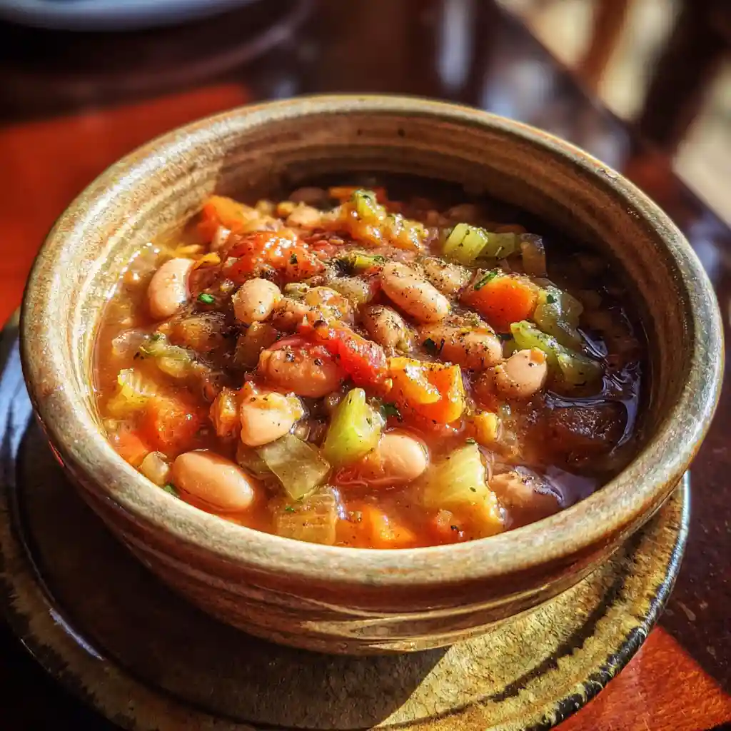 Hearty crockpot bean soup with mixed beans, carrots, onions, and warm spices
