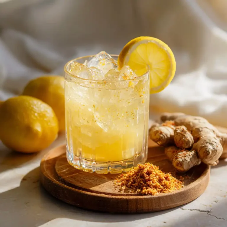 Brazilian Mounjaro apple cider vinegar drink in a frosted glass with lemon wedge