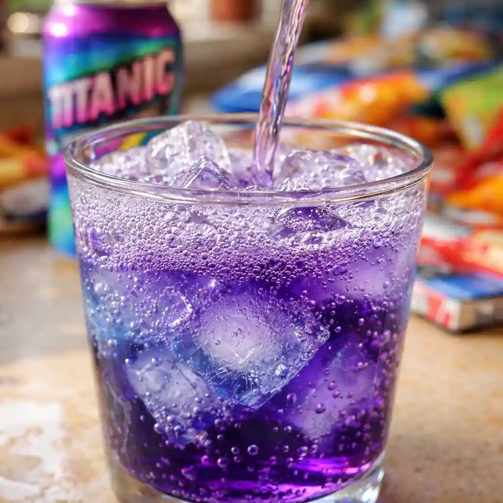 Titanic energy spritzer mocktail with seltzer and citrus over ice – lighter, less-sweet serving idea
