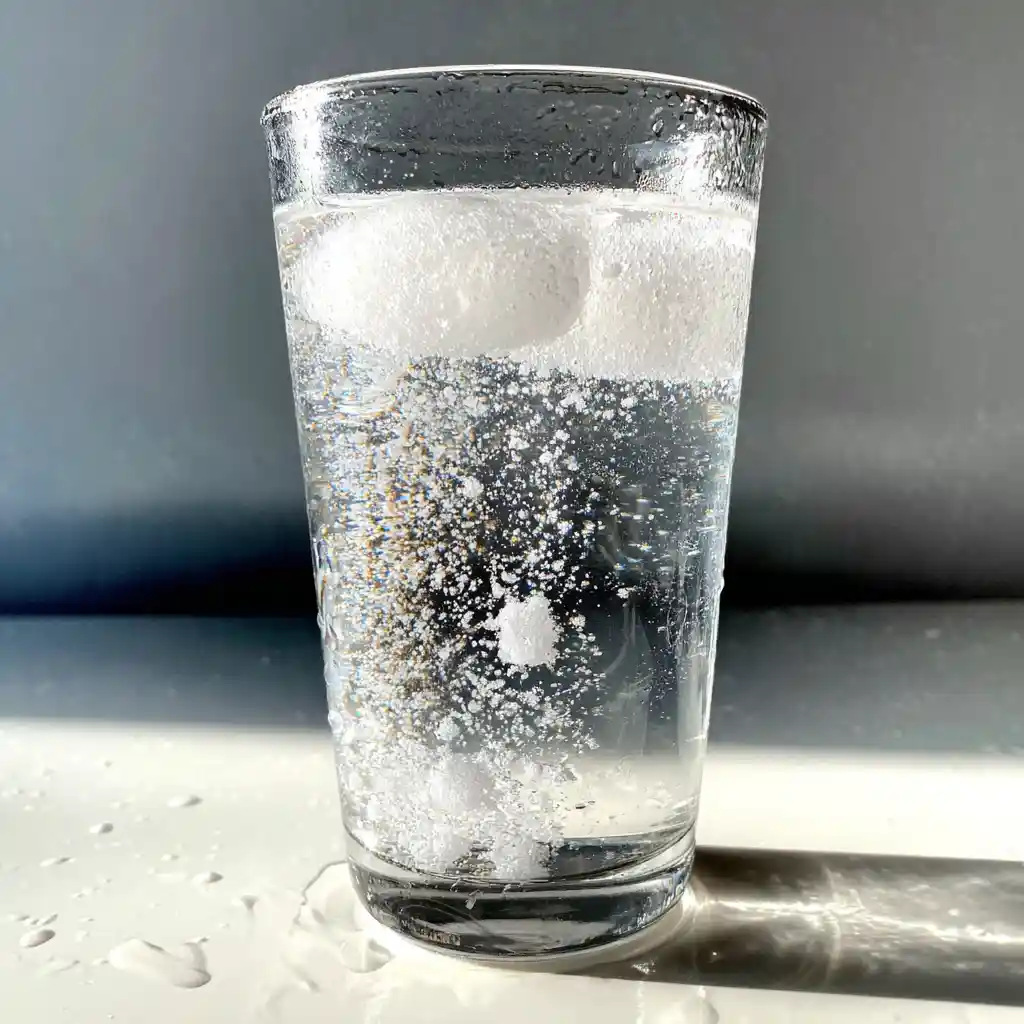 Glass of ice water with baking soda for metabolism boost