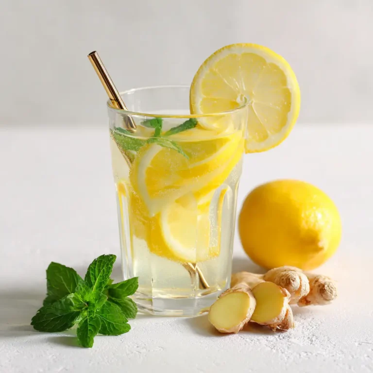 Lemon weight loss drink with ginger and mint in a minimalist setting
