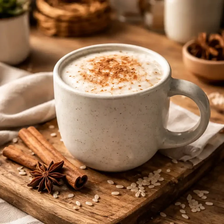Hand holding Non-Alcoholic RumChata near bright kitchen window
