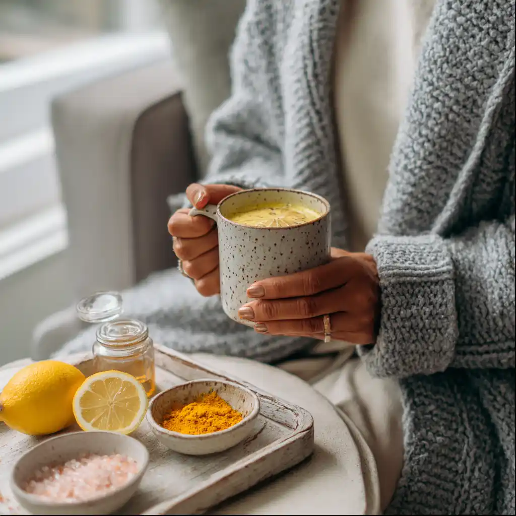 Relaxed living room scene with Brazilian Mounjaro in hand