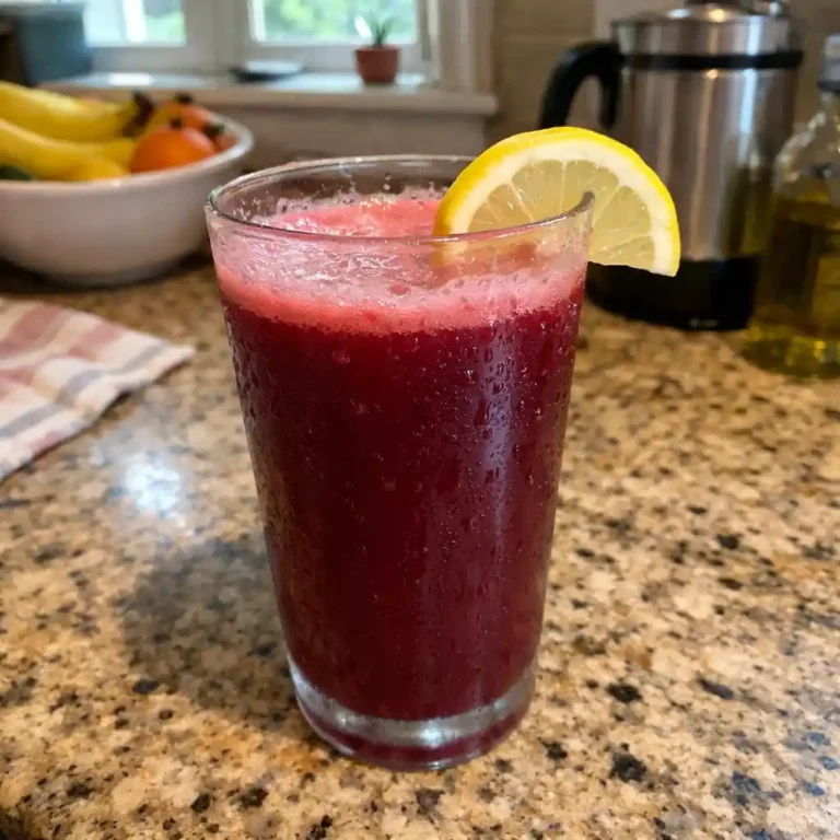 Beet lemon cucumber juice in a frosty glass – a simple drink featuring liver detox foods