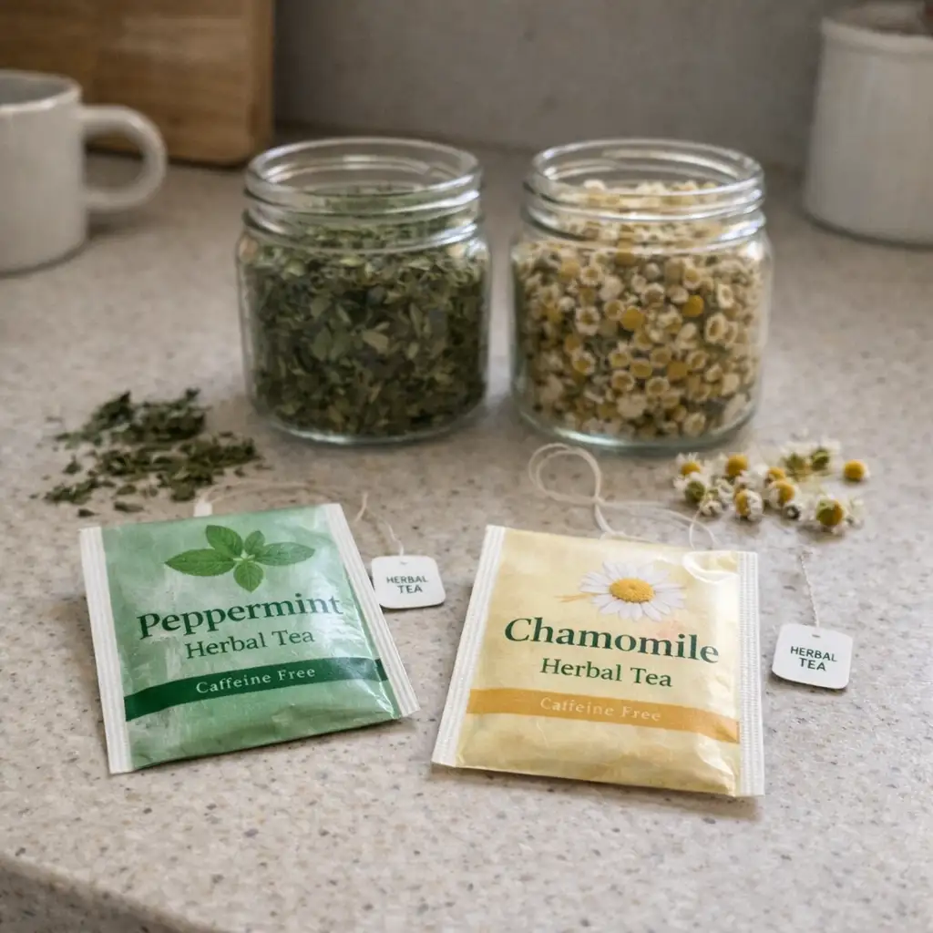 Assorted herbal teas safe to drink while fasting