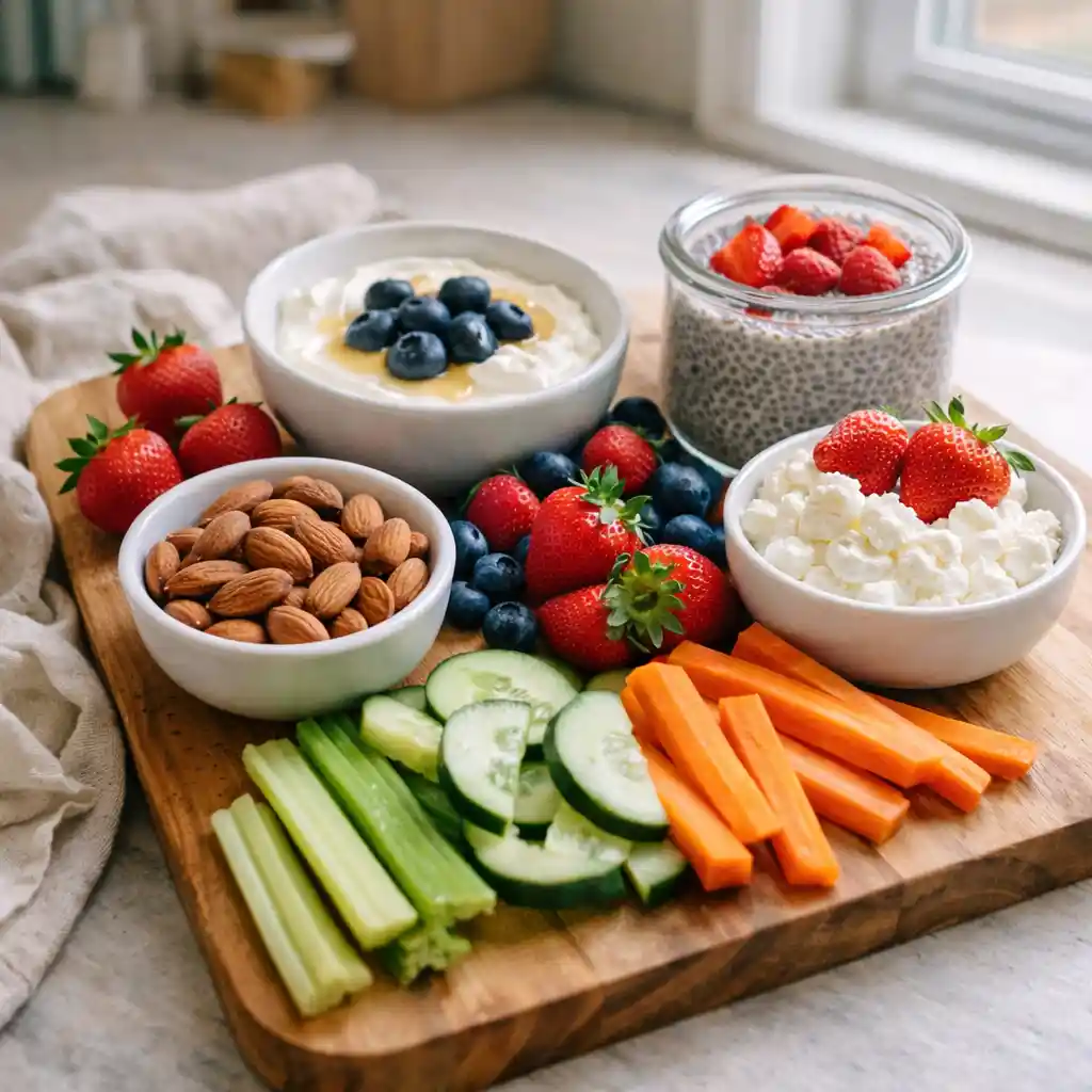 Featured hero image of healthy snacks for weight loss on a bright kitchen counter
