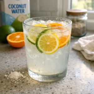 Homemade electrolyte drink with citrus in a frosty glass – a natural hydration boost for steady energy